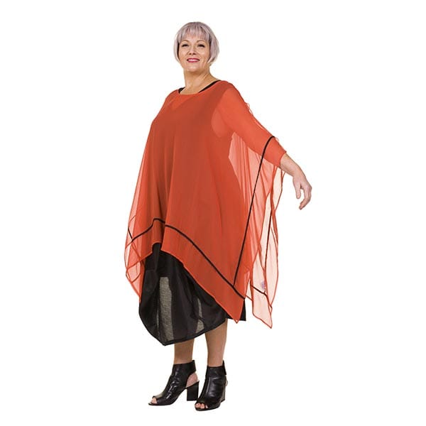 Madeleine-Charles-orange-chiffon-oversized-layering-top-copyright-idaretobe-ArtistryLtd-8282B