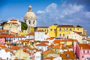 Lisbon, Portugal skyline at Alfama, the oldest district of the city with the National Pantheon.