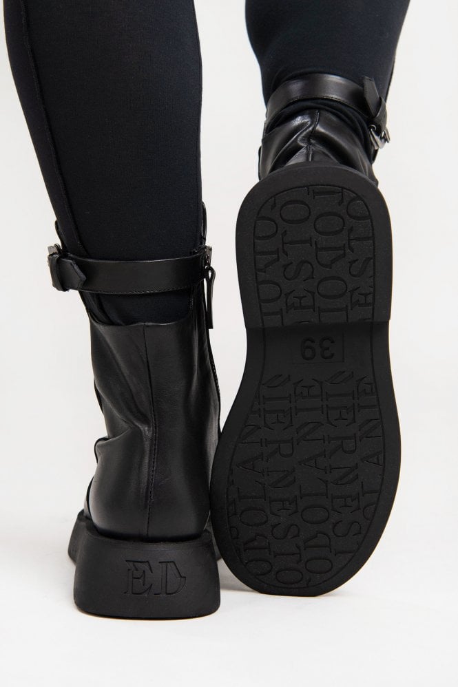 Ernesto Dolani Mens Black Leather Boots Size 39 Ernesto Dolani Short Buckle Detail Boots main image 4