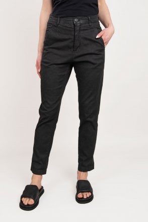 Black Gloss Stretch Cotton Trousers