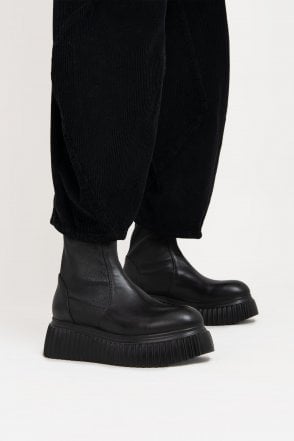 Black Stretch Leather Boots 