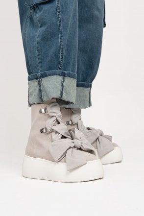 Grey Suede Ribbon Boots