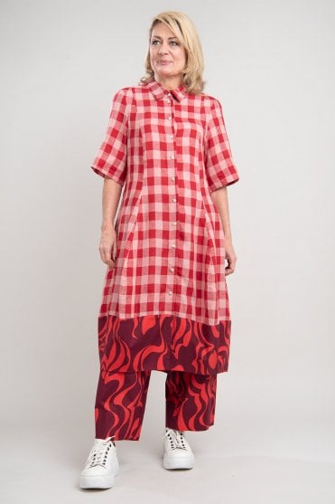 Red Gingham Shirt-Dress 