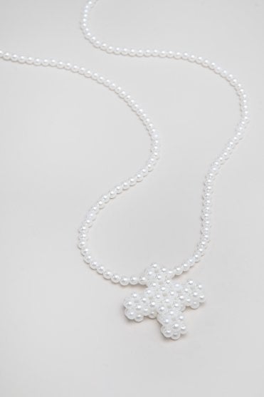 Pearl White Across Long Necklace 8MM