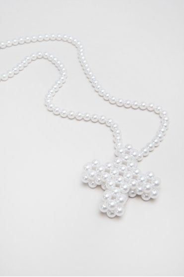 Pearl White Across Long Necklace 16MM