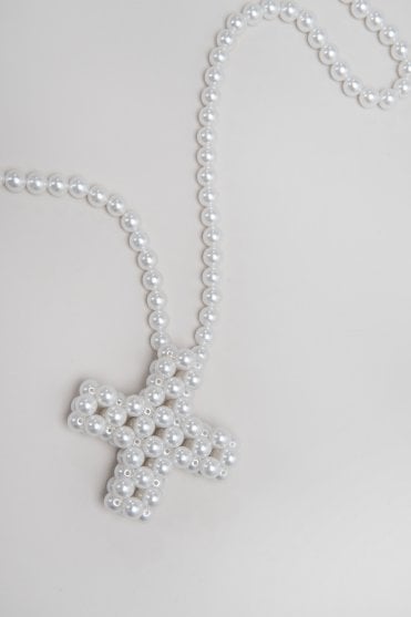 Pearl White Across Long Necklace 14MM