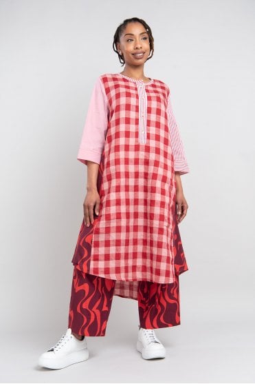 Red Mixed Print Dress 