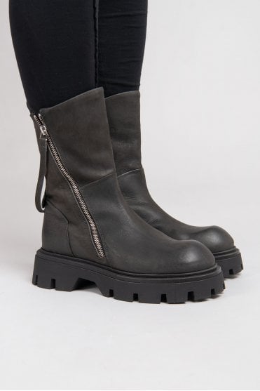 Smoke Grey Leather Boots