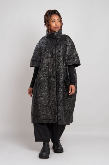 Black Glazed Cape Coat 