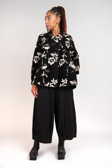 Black Floral Swing Jacket