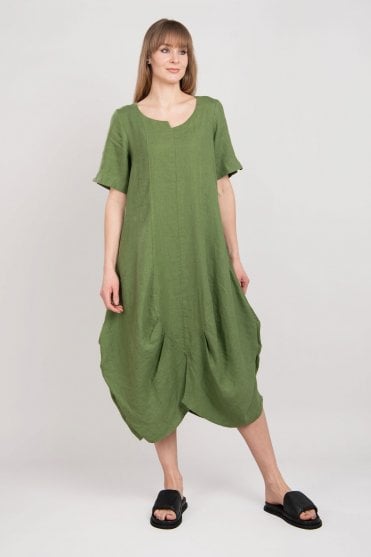 Yalina Green Linen Dress 