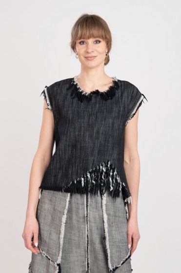 Black Faceta Denim Top