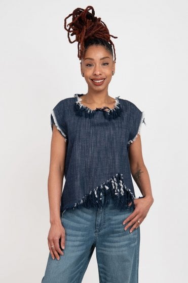 Blue Faceta Denim Top