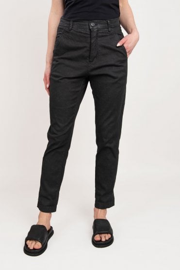 Black Gloss Stretch Cotton Trousers