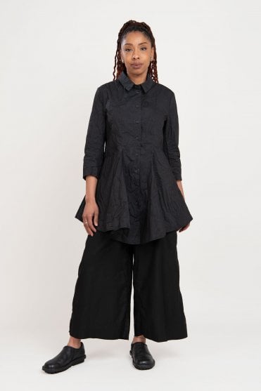 Black Poplin Print Blouse