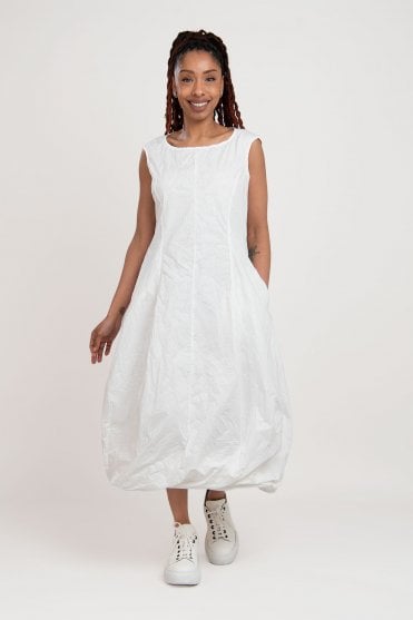 Off-White Poplin Print Dress