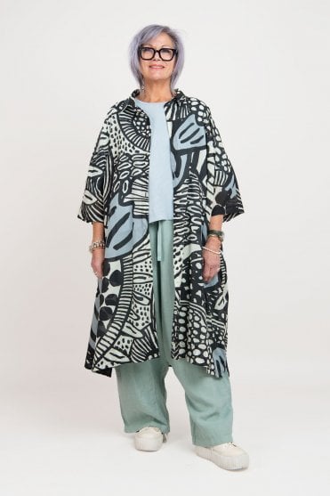 Black Mint Lime Print Shirt-Dress 