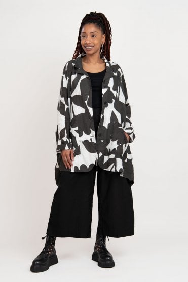 Black Print Linen Oversized Jacket 