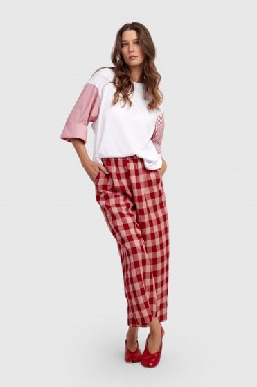 White And Red Mix-Print T-Shirt