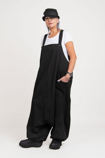 Black Stretch-Fit Overalls