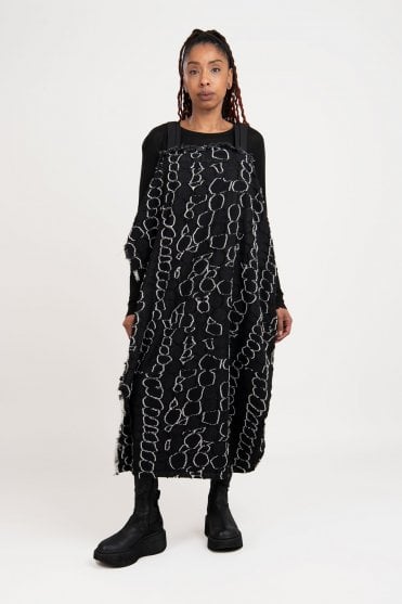 Black Textured Pinafore Dress