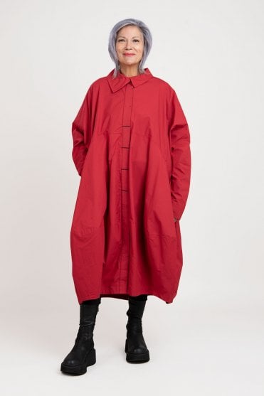 Red Oversized Shirt Dress 