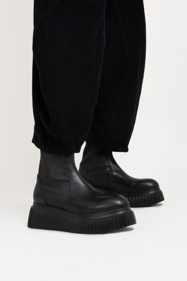 Black Stretch Leather Boots 
