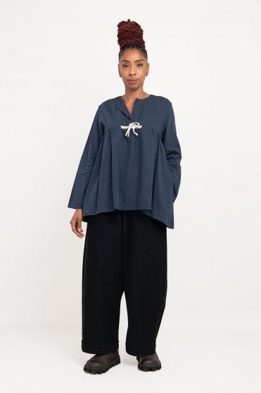 Navy Tie-Front Blouse