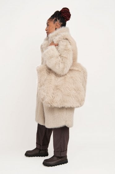 Natural Faux Fur Shopper Bag 