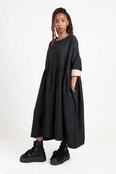 Anthracite Oversized Herringbone Wool Dress
