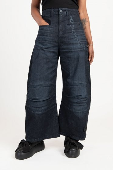 Blue Print Bubble Cut Denim Jeans