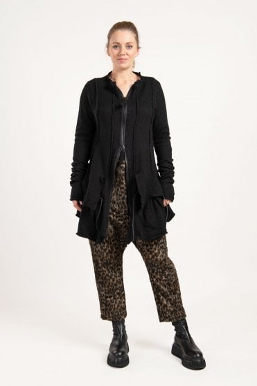 Black Boiled Wool Cardigan