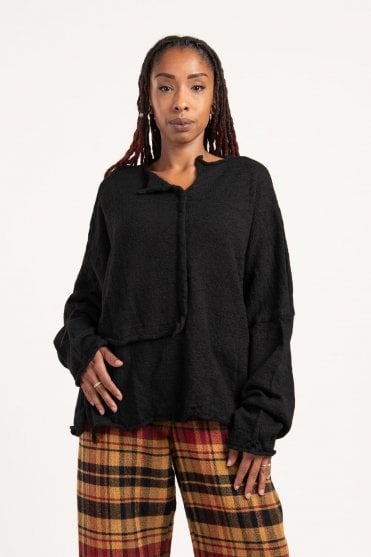Black Boiled Wool Pullover