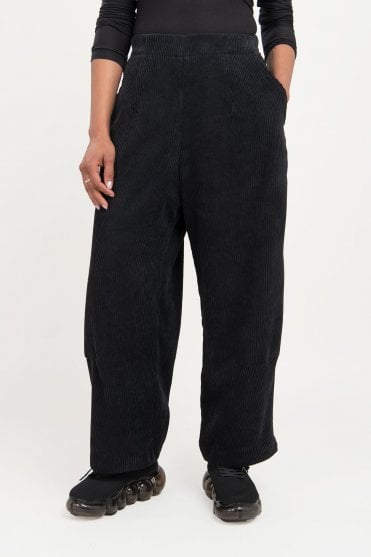 Black Corduroy Barrel Leg Trousers