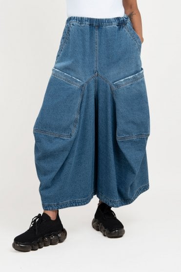 Blue Denim Pockets Culottes