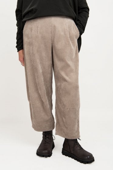 Sand Corduroy Barrel Leg Trousers