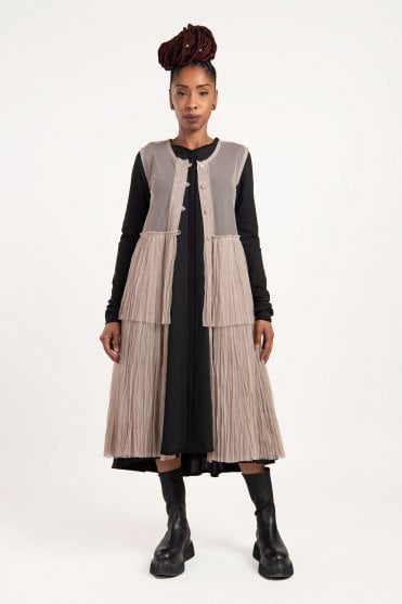 Beige Mesh Layering Dress