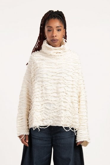 Ivory Boiled Wool Pullover 
