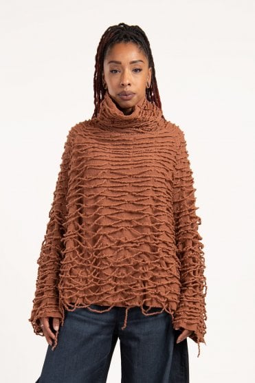 Terracotta Boiled Wool Pullover 