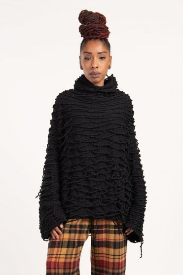 Black Boiled Wool Pullover 
