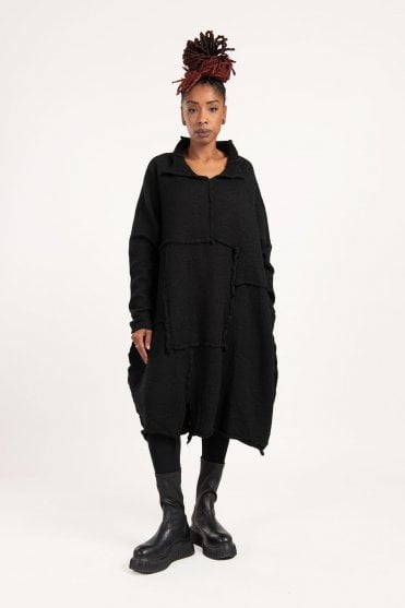 Black Boiled Wool Knitted Dress