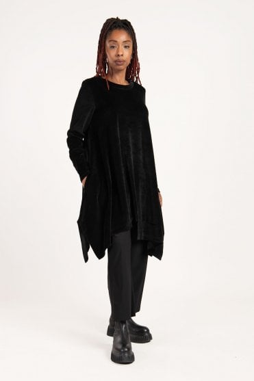 Black Asymmetric Velvet Tunic 