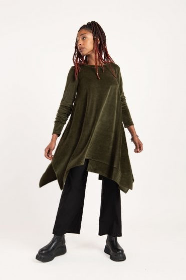 Khaki Asymmetric Velvet Tunic 