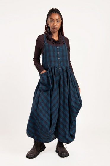 Kyra Blue Check Pinafore Dress