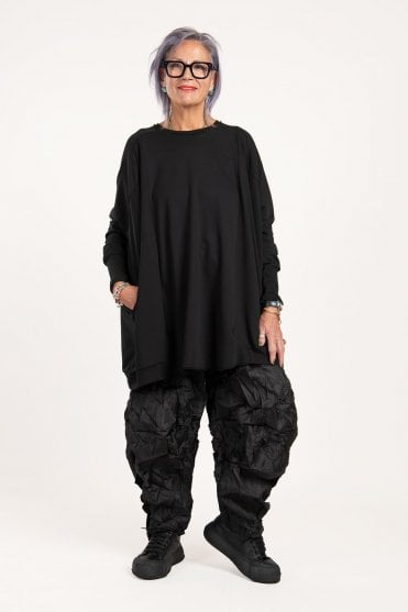 Black Print Long Sweat with pockets