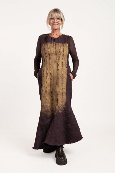 Purple Gold Hand-Painted Denim Dress  