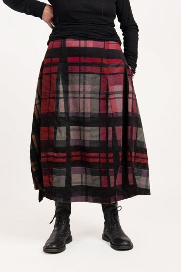 Check Multicolour Stretch-Velvet Skirt