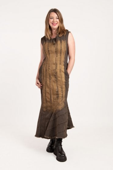 Umbra Gold Hand-Painted Denim Dress