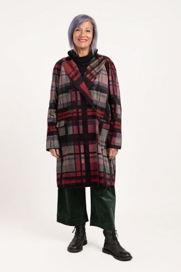 Check Multicolour Stretch-Velvet Coat