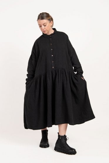 Black Winter Linen Dress 